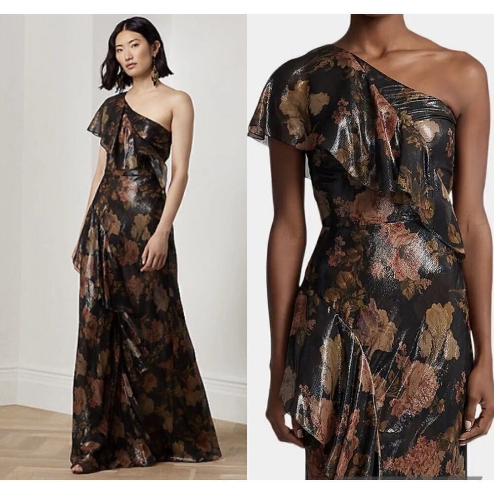 Ralph Lauren Collection Evening Gown Chiffon Floral Silk Maxi Dress Ruffle 0 $4K - Picture 4 of 11